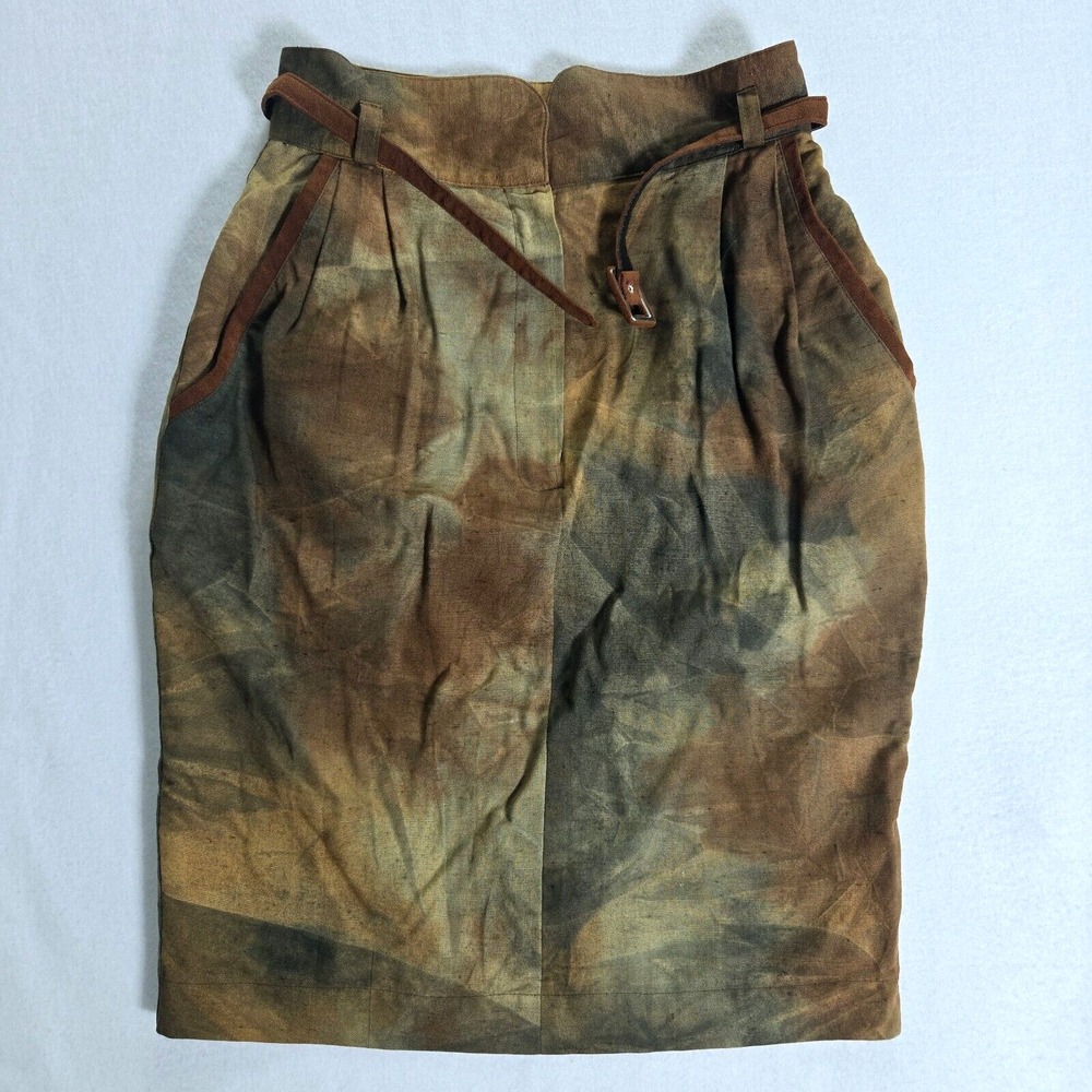 Dorothy Schoelen Platinum Skirt Vintage Size 6 Linen Blend Belted Lined USA Made